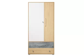 ruhásszekrény Step 90 cm fiokokkal szivacsos tölgy / fehér lux / beton