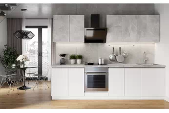 Komplet nábytku kuchynského Campari 280cm - biely mat / beton svetlý atelier