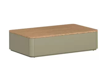 Konferenčný stolík Elivo 100 cm so zásuvkami, farba eukalyptus a dub baltic dune.