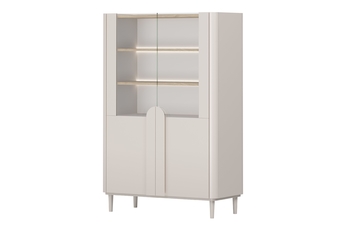 Vitrína Amilio do obývacej izby 100 cm na nôžkach - kašmír / Dub olejowany / úchyty kašmír