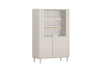 Vitrína Amilio do obývacej izby 100 cm na nôžkach - kašmír / Dub olejowany / úchyty kašmír