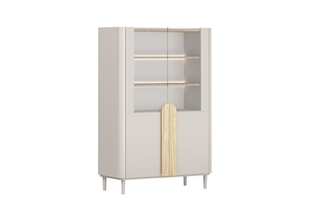 Vitrína Amilio do obývacej izby 100 cm na nôžkach - kašmír / Dub olejowany / úchyty Svetlý dub