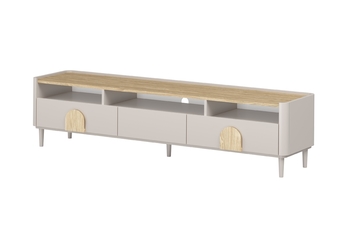 TV skrinka Amilio 200 cm so zásuvkami na nôžkach - kašmír / Dub olejowany / úchyty Svetlý dub