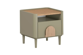 Noční stolek Amilio z szuflada 50 cm na nožkách - eukaliptus / dub baltic dune / Úchytky dub přírodní