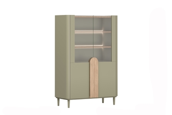 Vitrína Amilio pro obývacího pokoje 100 cm na nožkách - eukaliptus / dub baltic dune / Úchytky dub přírodní