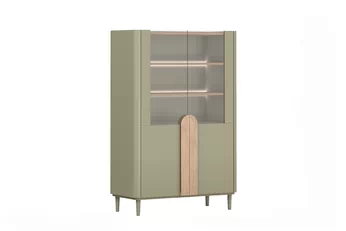 Vitrína Amilio do obývacej izby 100 cm na nôžkach - eukaliptus / Dub baltic dune / úchyty Dub prírodné