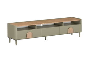 RTV skříňka Amilio 200 cm s šuplíky v eukalyptovém odstínu a deskou dub baltic dune