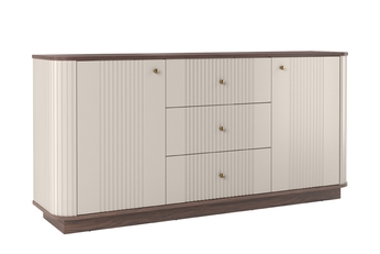 Komoda Vesper 160 cm so zásuvkami na sokelu - kašmír / Orech / zlote úchyty