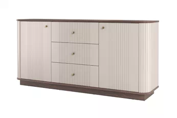 Komoda Vesper 160 cm se zásuvkami - kašmír / ořech / zlote Úchytky