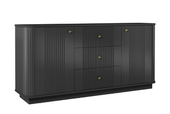 Komoda Vesper 160 cm so zásuvkami na sokelu - Čierny / zlote úchyty