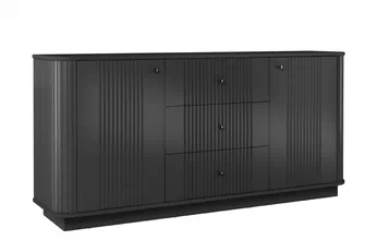 Komoda Vesper 160 cm so zásuvkami na sokelu - Čierny / čierny úchyty