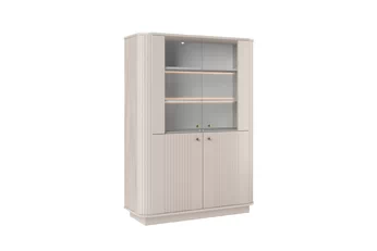 Vitrína Vesper do obývacej izby na sokelu - kašmír / zlote úchyty