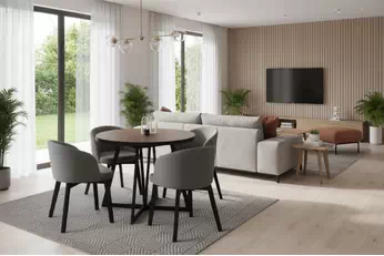 Komplet Stôl rozkladany Cedrus Rozeta 95/150 cm + 4 Stoličky Nerevio - Dub estana Čierny / šedý