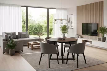 Komplet Stôl rozkladany Cedrus Rozeta 95/150 cm + 4 Stoličky Nerevio - Dub belmont Čierny / šedý