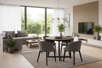 Komplet Stôl rozkladany Cedrus Rozeta 105/160 cm + 4 Stoličky Nerevio - Dub belmont Čierny / šedý