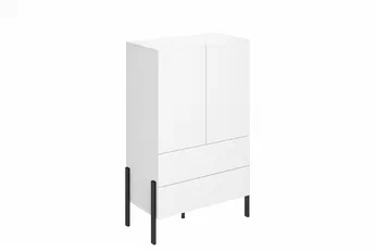 Komoda dvojdverová Jukon 90 cm so zásuvkami - Biely supermat / kovové nožičky