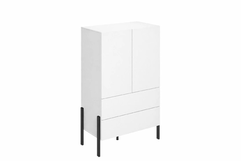 Komoda dvoudveřová Jukon 90 cm se zásuvkami - bílá supermat / kovové Nohy