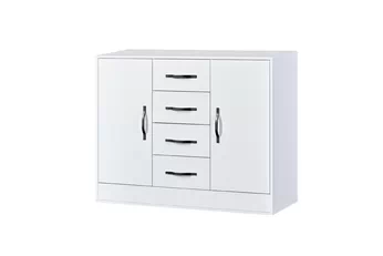 Komoda dvoudveřová Lomaro 120 cm se zásuvkami - bílá / uchwyt černá 