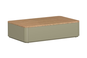 Konferenční stolek Amilio 100 cm s zásuvkami, olivový korpus, dubový vršek baltic dune