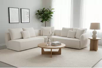 Rohová sedací souprava pro obývacího pokoje Finezal 2S+C+2P - béžová potahová látka Bellini 20 