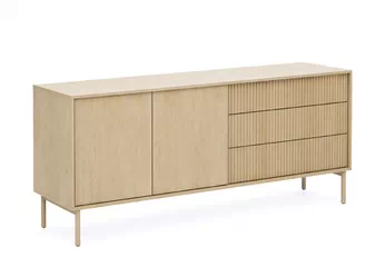 Komoda Rivio 187 cm v barvě dub cremona s rýhovanými zásuvkami, pohled zepředu
