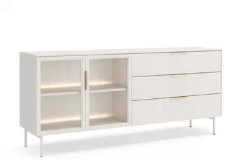 Komoda Auri 181 cm v barvě kašmír s třemi zásuvkami a LED osvětlením