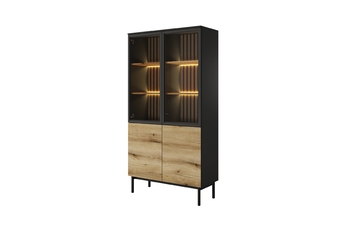 Vysoká vitrína Noro 100 cm s LED osvětlením - dub evoke / černá