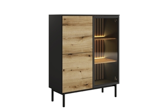 Nízka vitrína Noro 100 cm s LED osvetlením - dub evoke / čierna