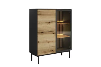 Vitrína nízká Noro 100 cm s osvětlením LED - dub evoke / černá