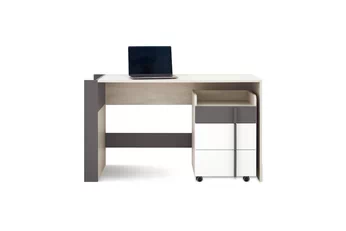 psací stůl mlodziezowe Lumo 130 cm s kontejnerem - dub wilton bílá / bílá lux / antracitová