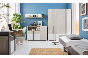 Komplet nábytku mlodziezowych Lumo III z lozkiem 90x200 cm - Dub wilton biela / biela lux / Antracytová