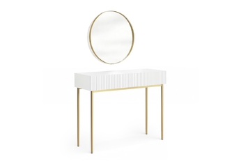 Toaletní stolek Nicole ze zlotym zrcadlem 80 cm  - bílý mat / zlote nozki