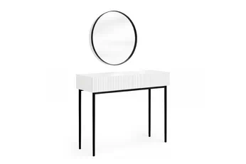 Toaletní stolek Nicole z czarnym zrcadlem 60 cm - bílý mat / černá nozki