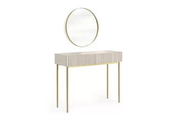 Toaletní stolek Nicole ze zlotym zrcadlem 60 cm - kašmír / zlote nozki