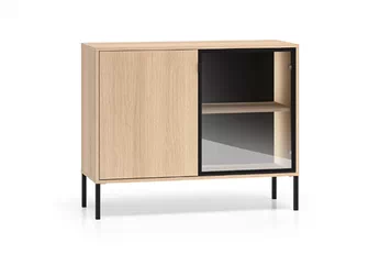 Komoda Harmona 107 cm dvoudveřová s LED osvětlením, dub lindberg, černé nohy