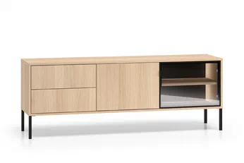 RTV komoda Harmona 160 cm, se zásuvkami a LED osvětlením, dvířka dub lindberg, černé nožky