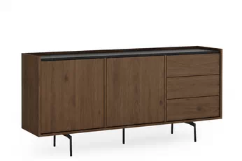 Komoda Zenar 170 cm orzech elegant s černou deskou a kovovými nohami