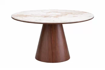 Stôl okragly Orvane 120 cm - béžový mramor / Orech 