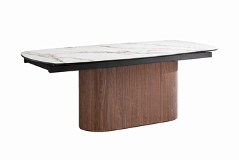 Stôl prostokatny Virex 200-300x100 cm rozkladany - Biely mramor / Orech