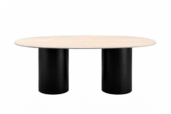 Stôl owalny Molven 200x100 cm - Travertín mramor / Čierny