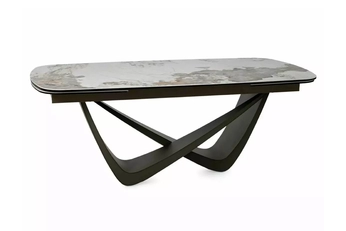 Stôl rozkladany Mirvane 200-290x98 cm ceramiczny - Biely mramor / miedz