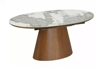 Stôl rozkladany Lurta 160-200x90 cm ceramiczny - Biely mramor / Tmavý orech