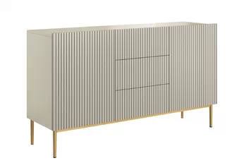 Komoda Nicole 150 cm so zásuvkami i ryflowanym frontem - kašmír / zlote nozki - Limitovaná ponuka expozície