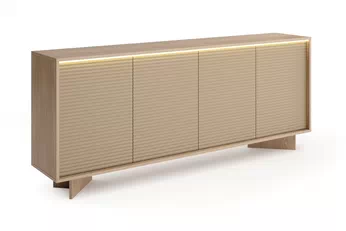 Štyri dverová komoda Erini 204 cm v odtieňoch bolivar natural a cappuccino s LED osvetlením