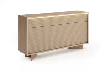 Komoda s šuplíky Erini 154 cm, korpus bolivar naturalní, cappuccino barva, ryhované čelo