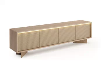 TV stolek Erini 204 cm se čtyřmi rýhovanými dvířky v barvě cappuccino a korpusem bolivar natural