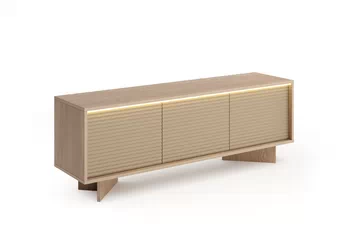 RTV komoda Erini 154 cm se třemi dvířky kouřová natural a cappuccino rýhovaný front