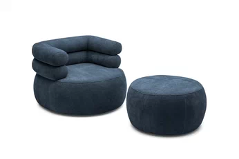 Otáčacie relaxačné kreslo Melos s podnožkou tmavomodré čalúnené v szenil Dress Me 06