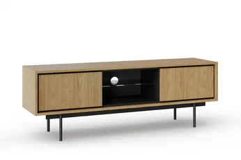TV stolek Rocco 150 cm dub baltic dune s černými nohami, 2 dveřmi a otvorem pro kabely