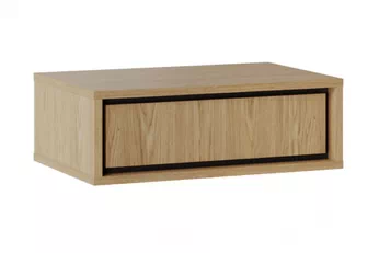 Nástěnný noční stolek Rocco 53 cm dub baltic dune s černou zásuvkou, pohled zepředu